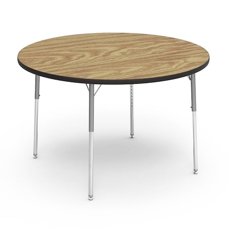 Virco 48 in. W, 48 in. L, 22-30 in. H, Medium Oak Top / Black Edge 4848R